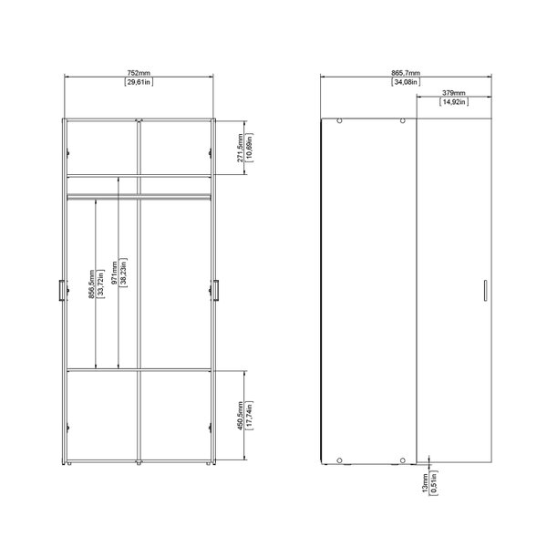 Wyld Haus Munich White Wooden Wardrobe 2 Doors and 3 Shelves