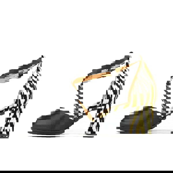 Embassy London Danni - Black & Gold Stripes - Women's leather closed-toe block heel with gold foil details