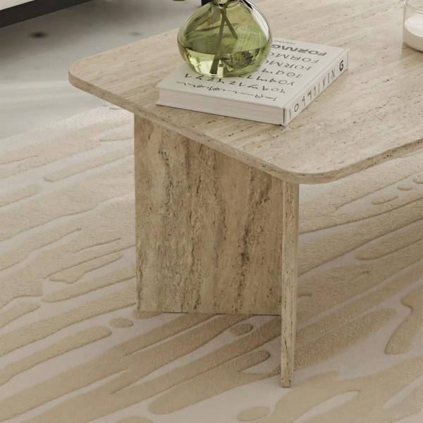 Decortie Modern Radius Coffee Table 100cm Rectangular Centre Table with 2-Panel Base Leg Particleboard, Living Room