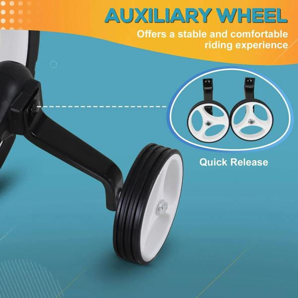Kids black balance bike auxiliary stabilizer wheels with quick-release axles