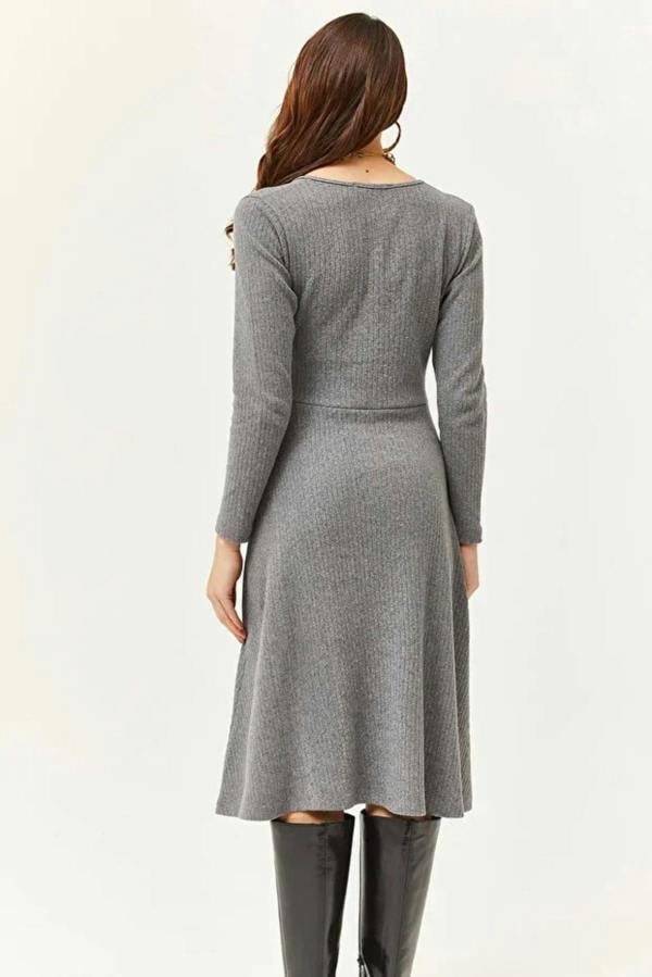 Hoxton Gal Double-Breasted Midi A-Line Dress with Button Details
