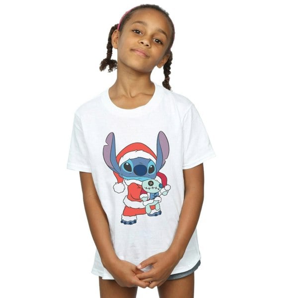 Disney Girls Lilo And Stitch Stitch Christmas Cotton T-Shirt - White