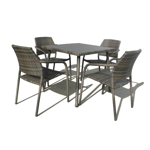 Furniture One Outdoor Rattan Wicker Garden Furniture Dining Set with Stackable Rattan Chairs, Weatherproof Wicker Rattan Furniture Set