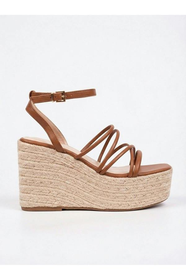 Olivia Womens Strappy Espadrille Platform Sandals - TAN