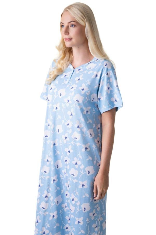 Camille Womens 100% Organic Cotton Classic Full Length Short Sleeved Nightdress