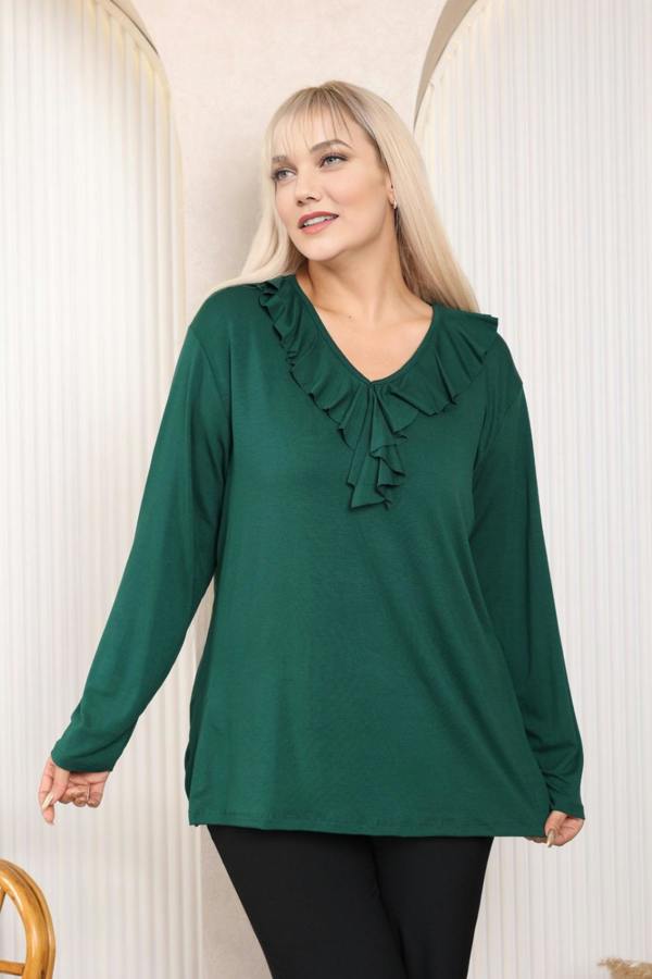 Hoxton Gal Relaxed Fit Long Sleeve Elegant Blouse with Ruffle Neckline