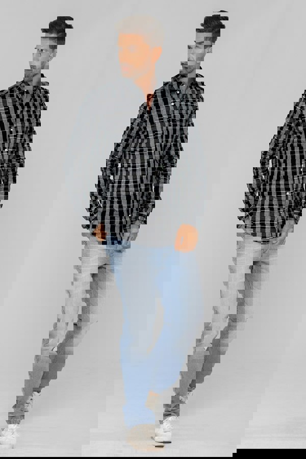 ENORSIA Men Button Down Collar Long Sleeve Shirt