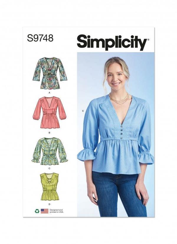 Simplicity Sewing Pattern 9748, Tops for Women, H5 (6-8-10-12-14) - Intermediate