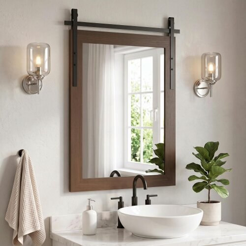 HOMCOM Farmhouse Rectangle Mirror, 86.5 x 61 cm, Dark Brown