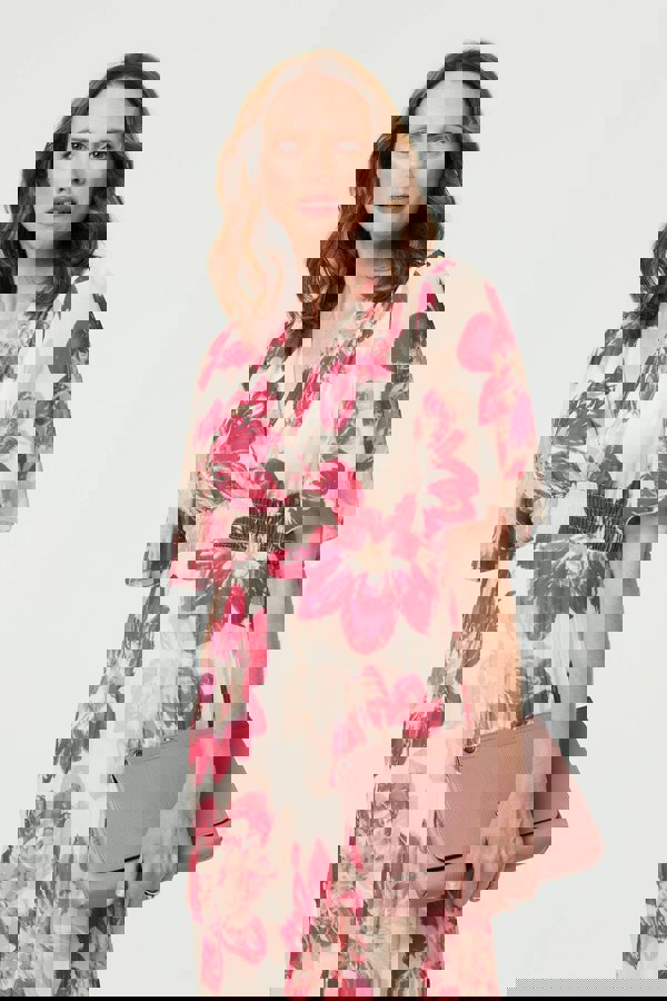 Pink | Floral 1/2 Sleeve Empire Midi Dress
