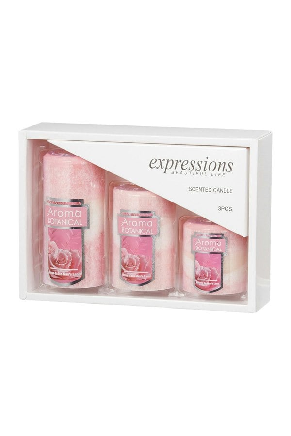 Living and Home 3Pcs Pink Rose Scented Candle Set