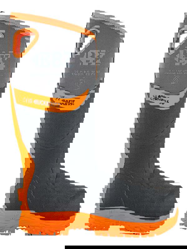 Buckbootz BBZ9000 Mens Safety Waterproof Composite Toe/Midsole S5 Wellington, safety work boot with a black and orange design, waterproof material, and protective safety features.