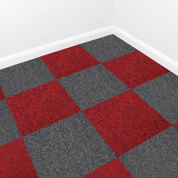 40 x Carpet Tiles 10m2 - Scarlet Red & Charcoal Black