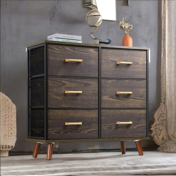 Rafaelo Mobilia 6 Drawer Bedroom Chest Walnut