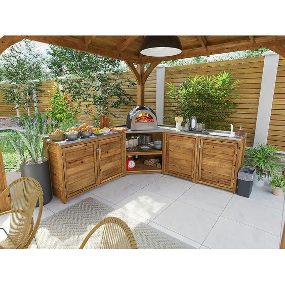 Dunster House Garden Kitchen with Right Side Sink W2m x D2m / W7' x D7' With Stainless Steel Countertop, UNIT II