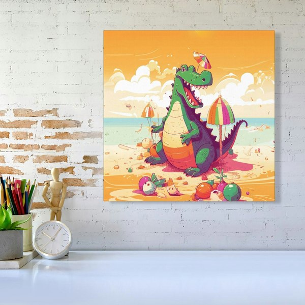 Warren Reed Crocodile On A Beach Holiday Canvas