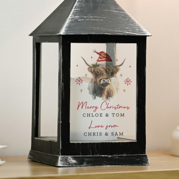 Personalised Memento Company Personalised Highland Cow Christmas LED Lantern