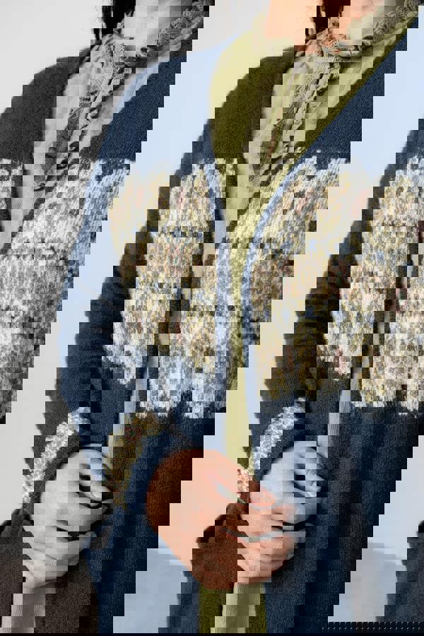 Lily & Me Isle Longline Fair Isle Knit Cardigan Navy