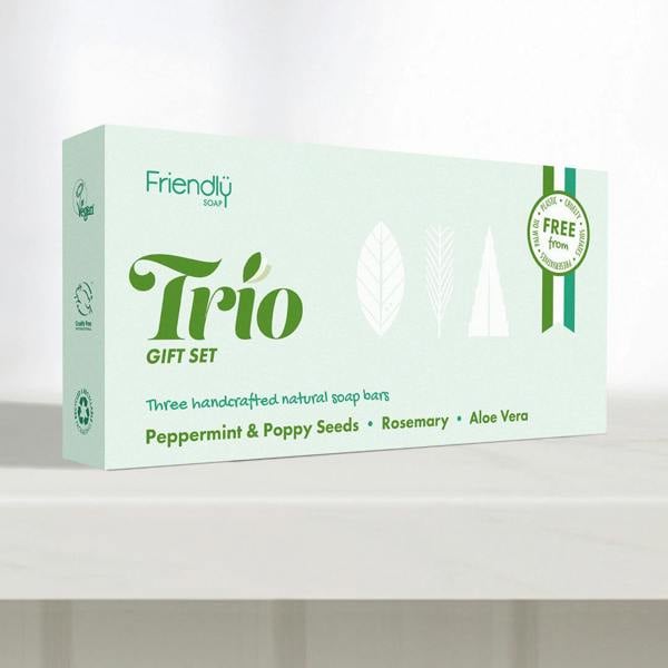 Green 'Friendly Co.' Trio gift set packaging on a white background