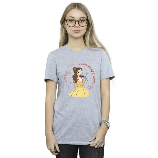 Disney Womens/Ladies Beauty And The Beast I´d Rather Be Reading Cotton Boyfriend T-Shirt - Sports Grey