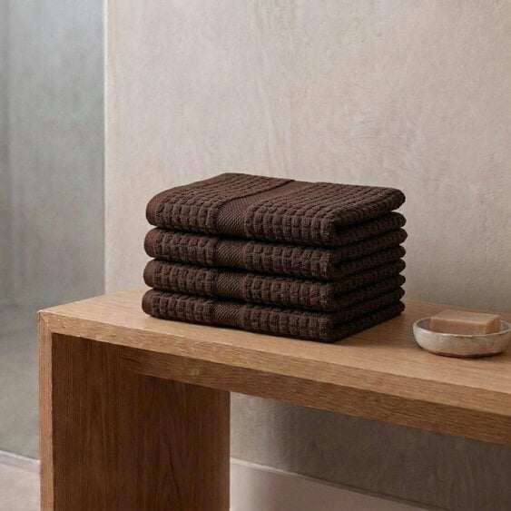 Vision V520 - 4 Pack 100% Cotton Face Cloths - Chocolate - Face Cloths - 100% Cotton