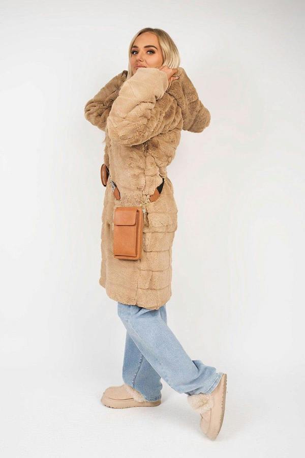 Milara Longline Faux Fur Hooded Coat - Mocha
