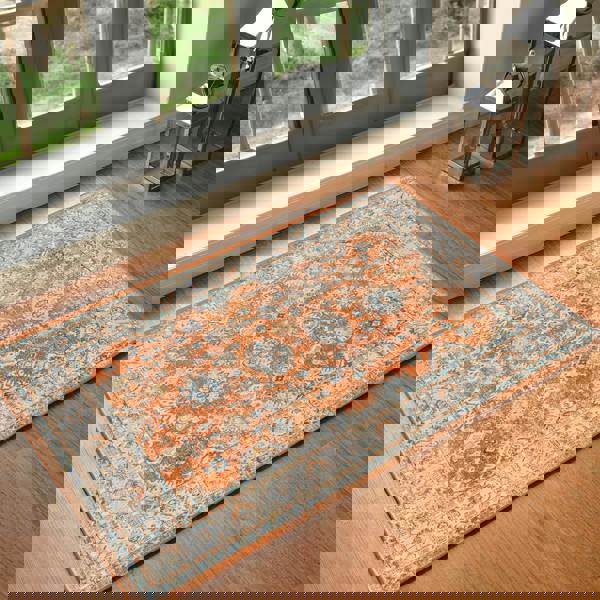 Livabliss Lillian-Washable Orange Blue Traditional Vintage Boho Rug