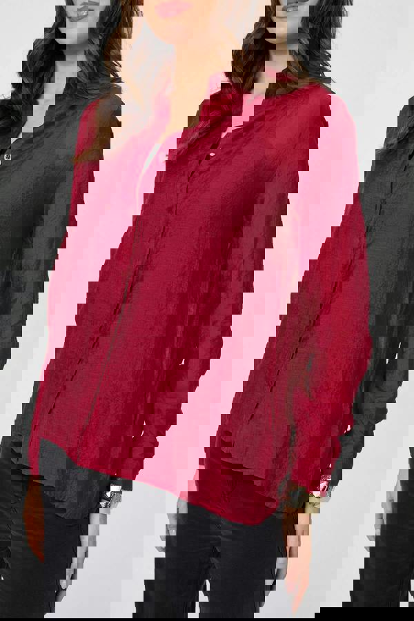 Burgundy | Long Sleeve Button Front Shirt 