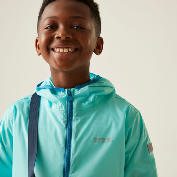 Regatta Great Outdoors Kids Lever II Packaway Rain Jacket - Aruba Blue/Exotic Plume