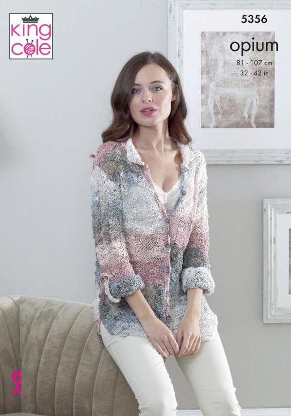 King Cole Opium Chunky Knitting Pattern 5356, Cardigans, Sweaters for Women, 32 - 42 Inches