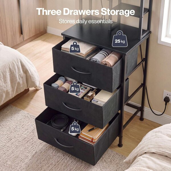 Levede Bedside Table with Charging Station 3 Drawer RGB Light Night Stand