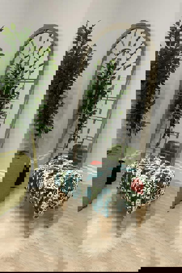 Premium Peacock Green Floral Footstool Ottoman | Luxury Velvet Pouffe & Footrest Table - ISTOOLS