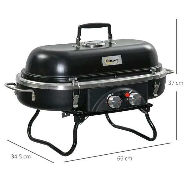 Bobobiy Foldable Gas BBQ Grill 2 Burner Table Top Barbecue with Lid Piezo Ignition Thermometer for Camping Picnic Cooking, Aluminium Alloy