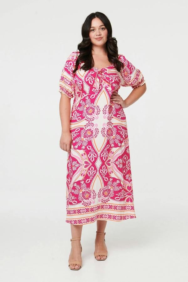 Izabel London Curve Tie Front A-Line Midi Dress