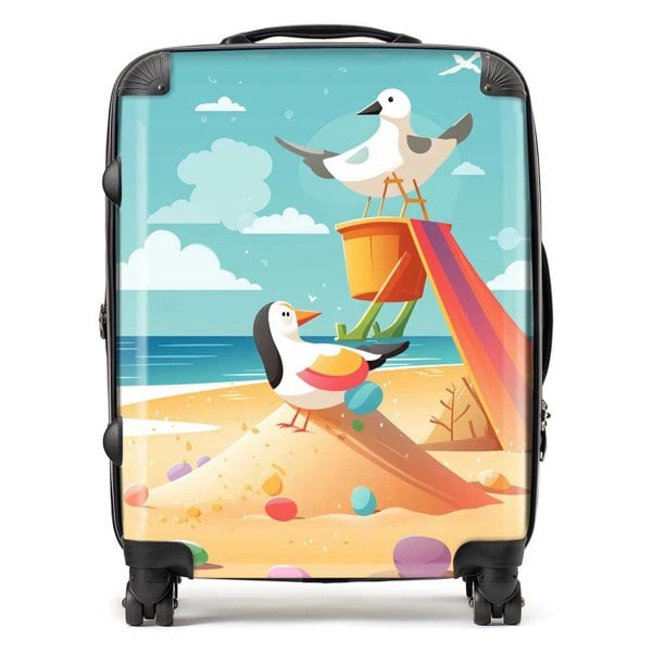 Warren Reed Seagulls On A Beach Holiday Suitcase