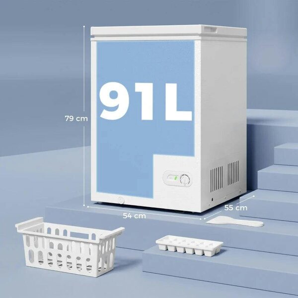 91L Freestanding Chest Freezer with Removable Storage Basket, Chest Freezer with Mechanical Temperature Control, White