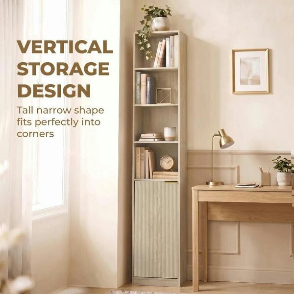 Bookcase Adjustable Shelf Bookshelf Anti-Tip Hardware 6-Tier Storage Cabinet Oak Wood Effect