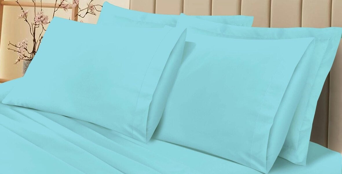 Night Zone 180 Thread Count Percale Pillowcases Pair – Crisp Easy Care Bed Linen - Aqua