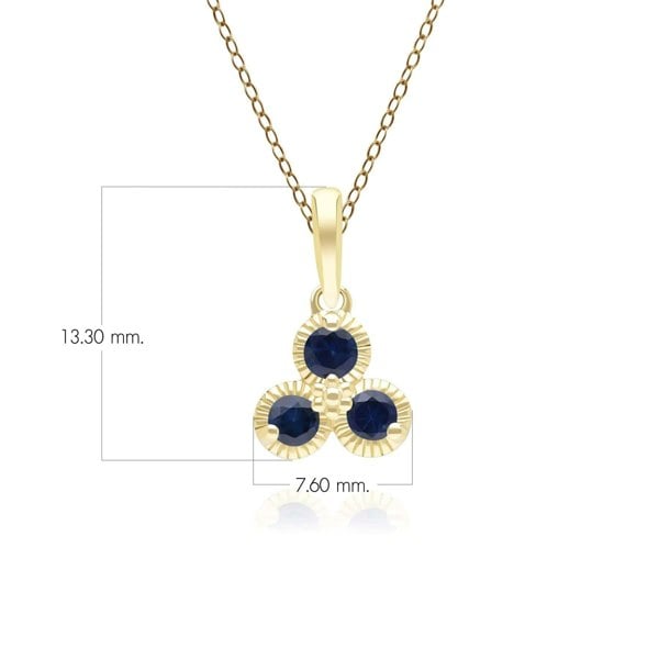 Gemondo Floral Sapphire Three Stone Pendant Necklace in 9ct Yellow Gold