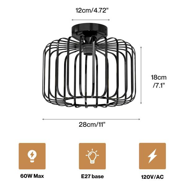 Emitto Ceiling Light Industrial Chandelier Metal Pendant Lamp Bedroom E27 Black