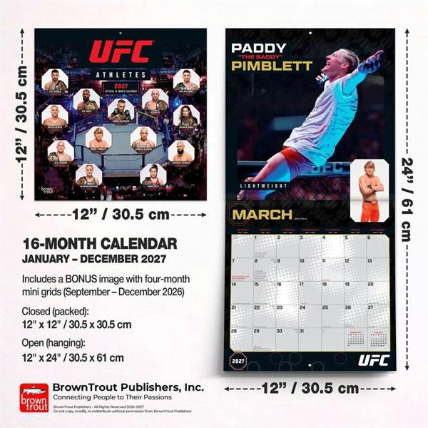 UFC Athletes Calendar 2027, Wall Calendars, Month To View, Sports, Gift