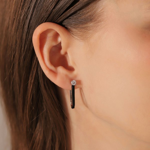 Gold Trip Black Enamel U Hoop Earrings