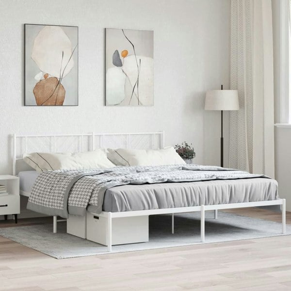 Berkfield Metal Bed Frame with Headboard White 193x203 cm