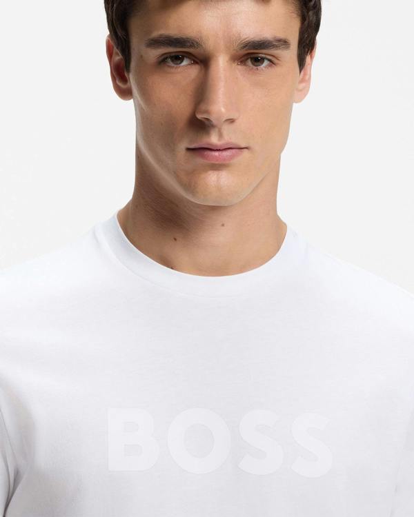 BOSS Orange Te Logo Regular-fit T-shirt in cotton with logo print - White 100, detail