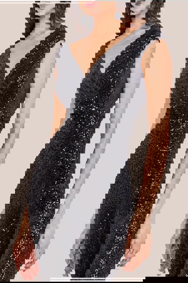 Sequin Velvet Bardot Jumpsuit - Black TR371