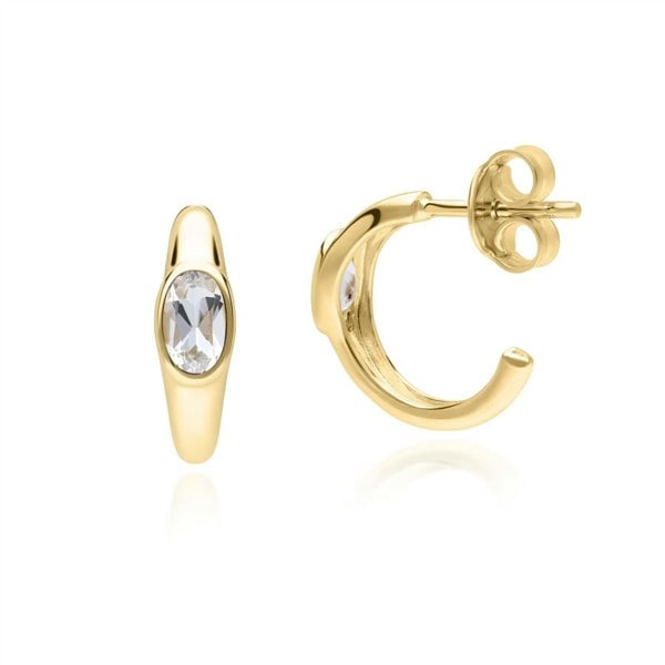 270E036701925 Modern Classic Oval White Topaz Stud Earrings in 18ct Gold Plated Silver 3