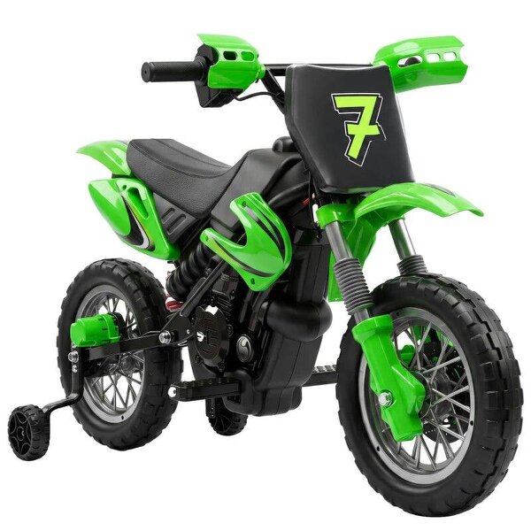 12V Kids Electric Motorbike, Ride on Motorcycle with Dual Motors, Training Wheels, Rear Suspension for 3-6 Years, Green