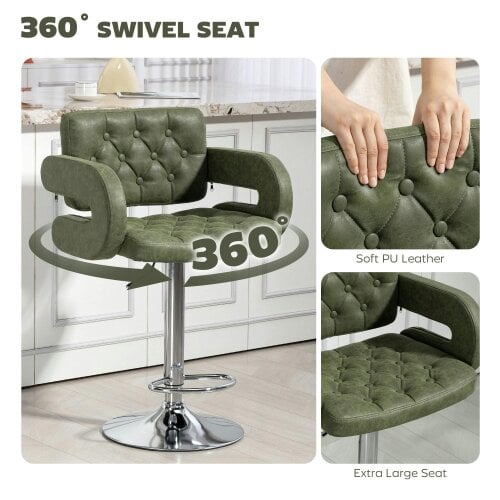 Wyld Haus Dovetti Green Faux Leather Adjustable Swivel Bar Stool With Arm Support