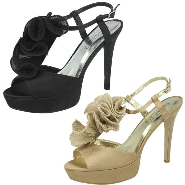 Spot On Ladies Spot On Heeled Platform Sandal With Ruffle Trim