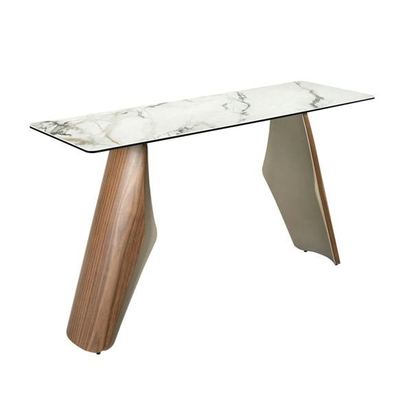 Angel Cerdá Rectangular console table in porcelain marble, metallic sand steel and walnut 3296
